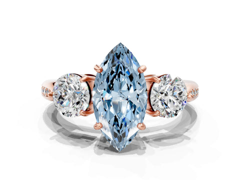 Rose gold Three-Stone Fancy Blue Marquise Cut Diamond Channel Set Engagement Ring with Prong Setting