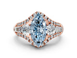 Rose gold Three-Stone Fancy Blue Marquise Cut Diamond Engagement Ring with Pave Band and Prong Setting