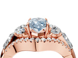 Rose gold Three-Stone Fancy Blue Marquise Cut Diamond Engagement Ring with Pave Band and Prong Setting_4
