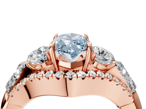 Rose gold Three-Stone Fancy Blue Marquise Cut Diamond Engagement Ring with Pave Band and Prong Setting_4