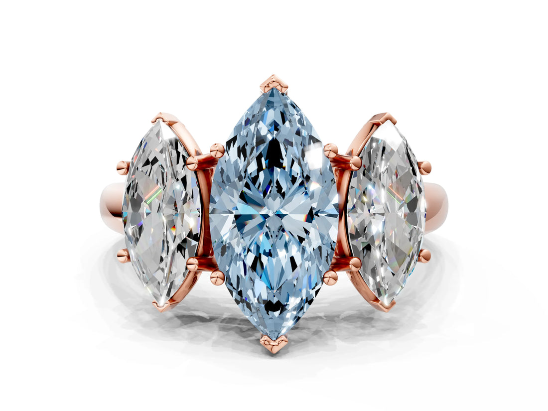 Rose gold Three-Stone Fancy Blue Marquise Cut Diamond Engagement Ring with Prong Setting_3