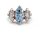 Rose gold Three-Stone Fancy Blue Marquise Cut Diamond Engagement Ring with Prong Setting_3