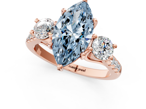 Rose gold Three-Stone Fancy Blue Marquise Cut Diamond Pavé Band with Four-Prong Setting