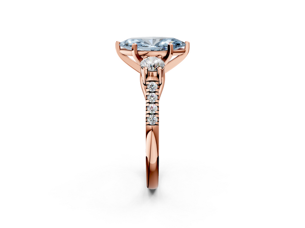 Rose gold Three-Stone Fancy Blue Marquise Cut Diamond Pavé Band with Four-Prong Setting