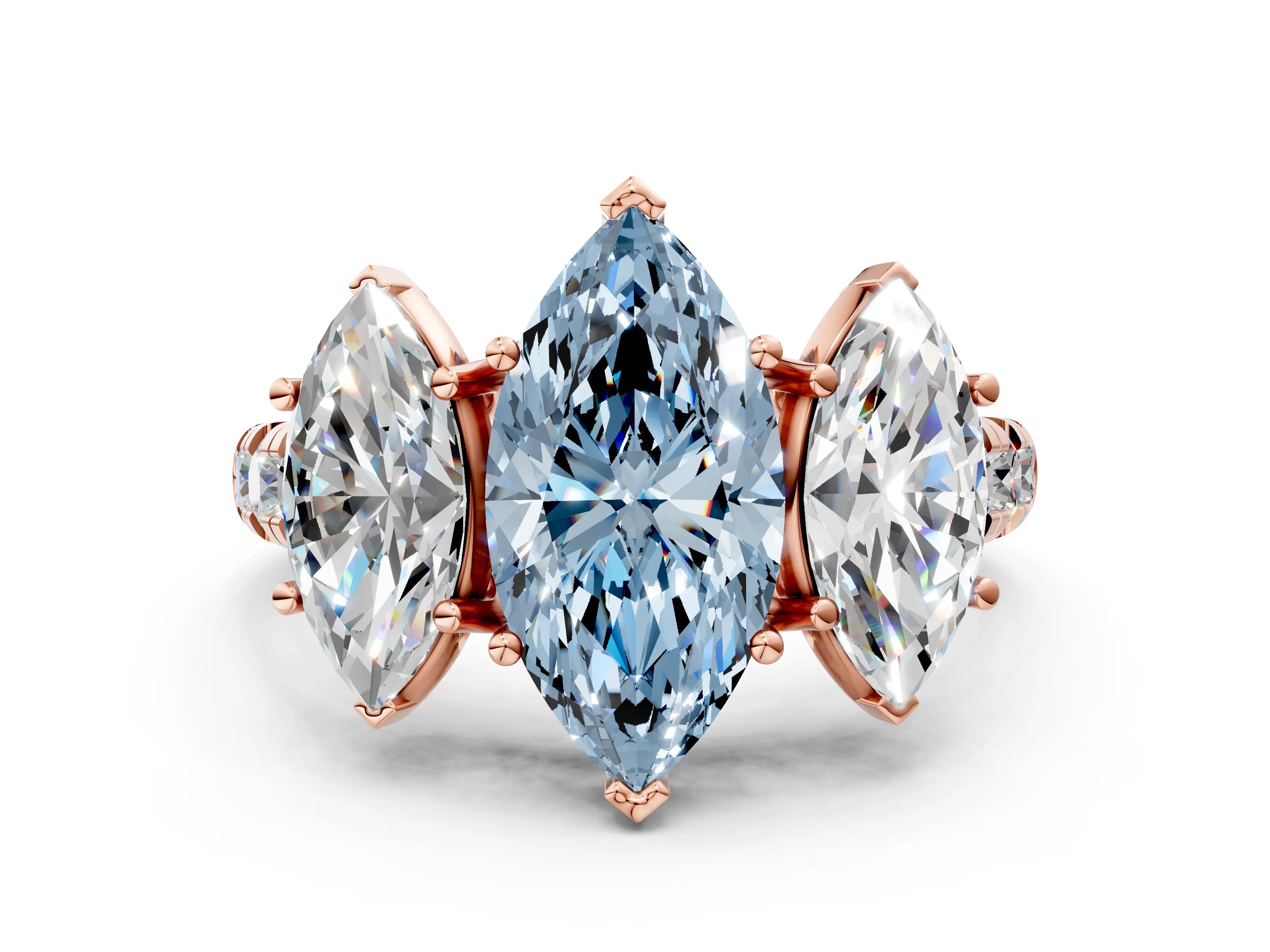 Rose gold Three-Stone Fancy Blue Marquise Cut Diamond Pavé Band with Prong Setting_11