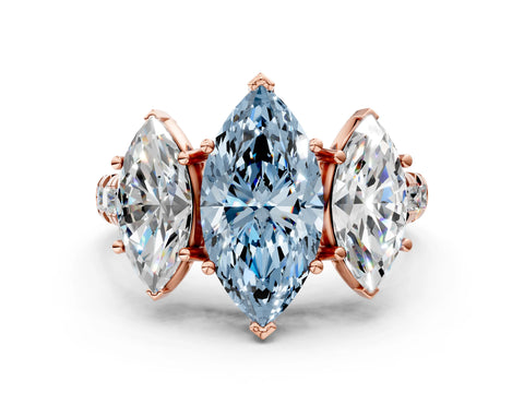 Rose gold Three-Stone Fancy Blue Marquise Cut Diamond Pavé Band with Prong Setting_11