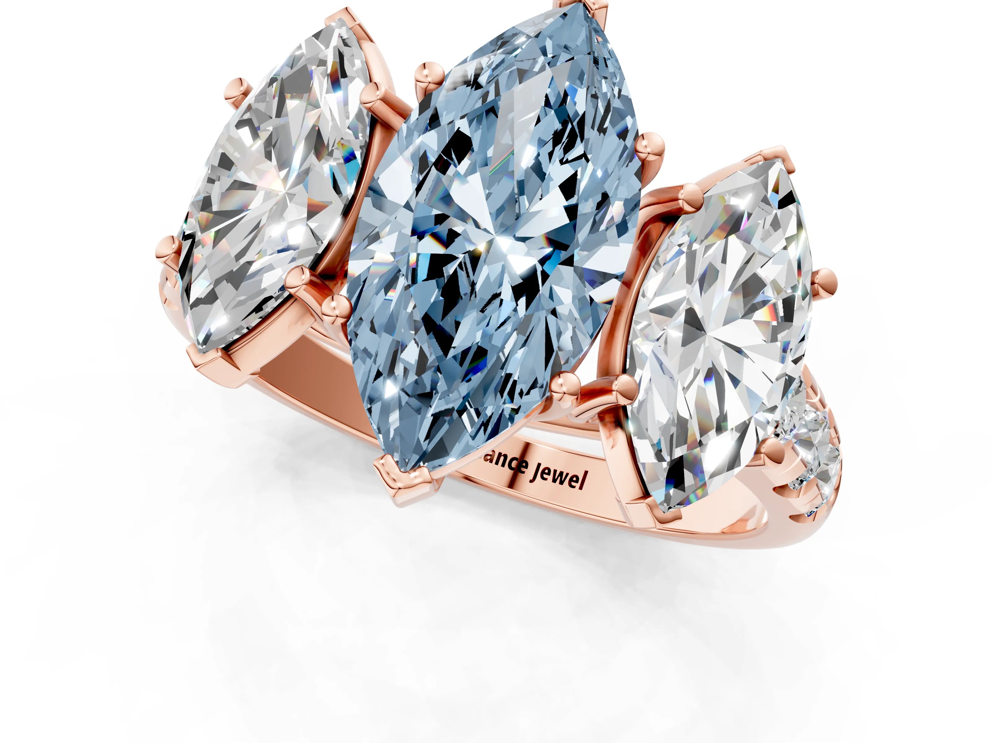 Rose gold Three-Stone Fancy Blue Marquise Cut Diamond Pavé Band with Prong Setting_12