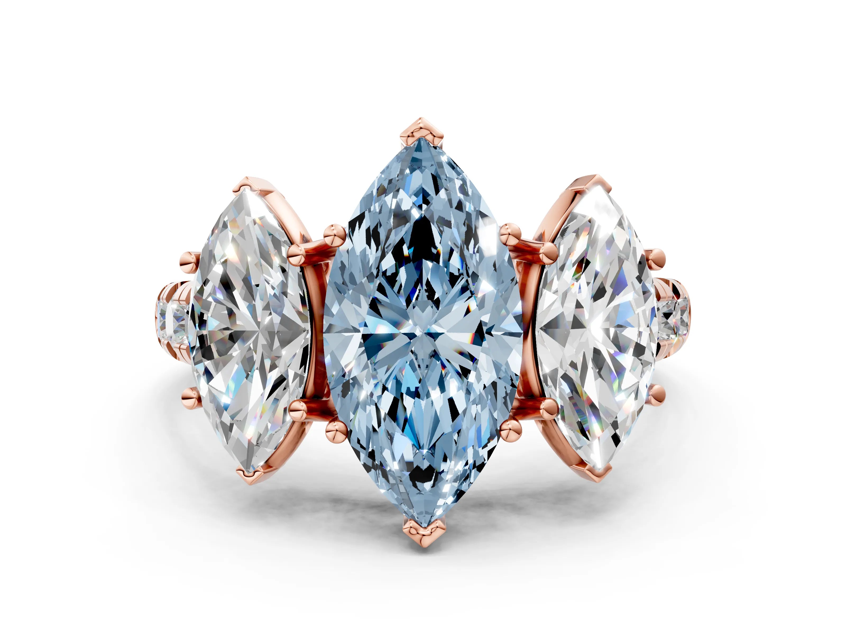 Rose gold Three-Stone Fancy Blue Marquise Cut Diamond Pavé Band with Prong Setting_23
