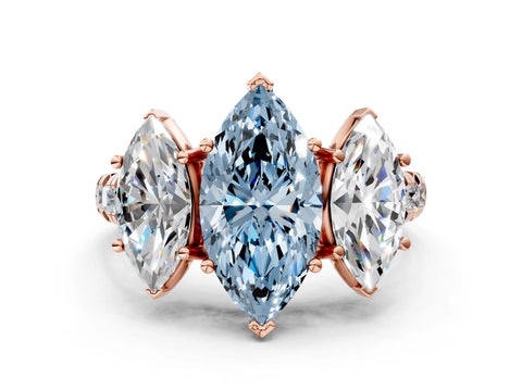 Rose gold Three-Stone Fancy Blue Marquise Cut Diamond Pavé Band with Prong Setting_23
