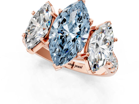 Rose gold Three-Stone Fancy Blue Marquise Cut Diamond Pavé Band with Prong Setting_24