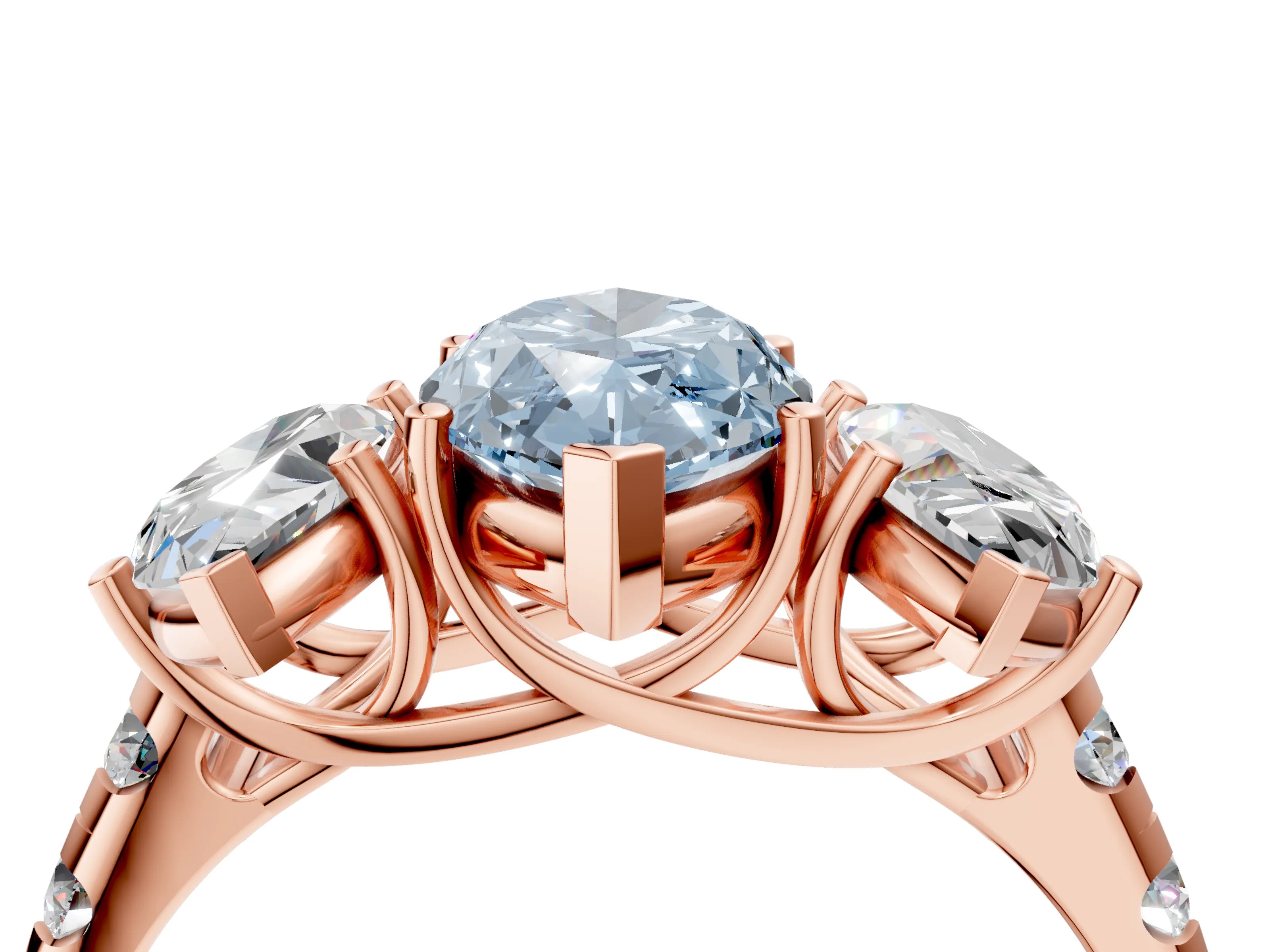 Rose gold Three-Stone Fancy Blue Marquise Cut Diamond Pavé Band with Prong Setting_27