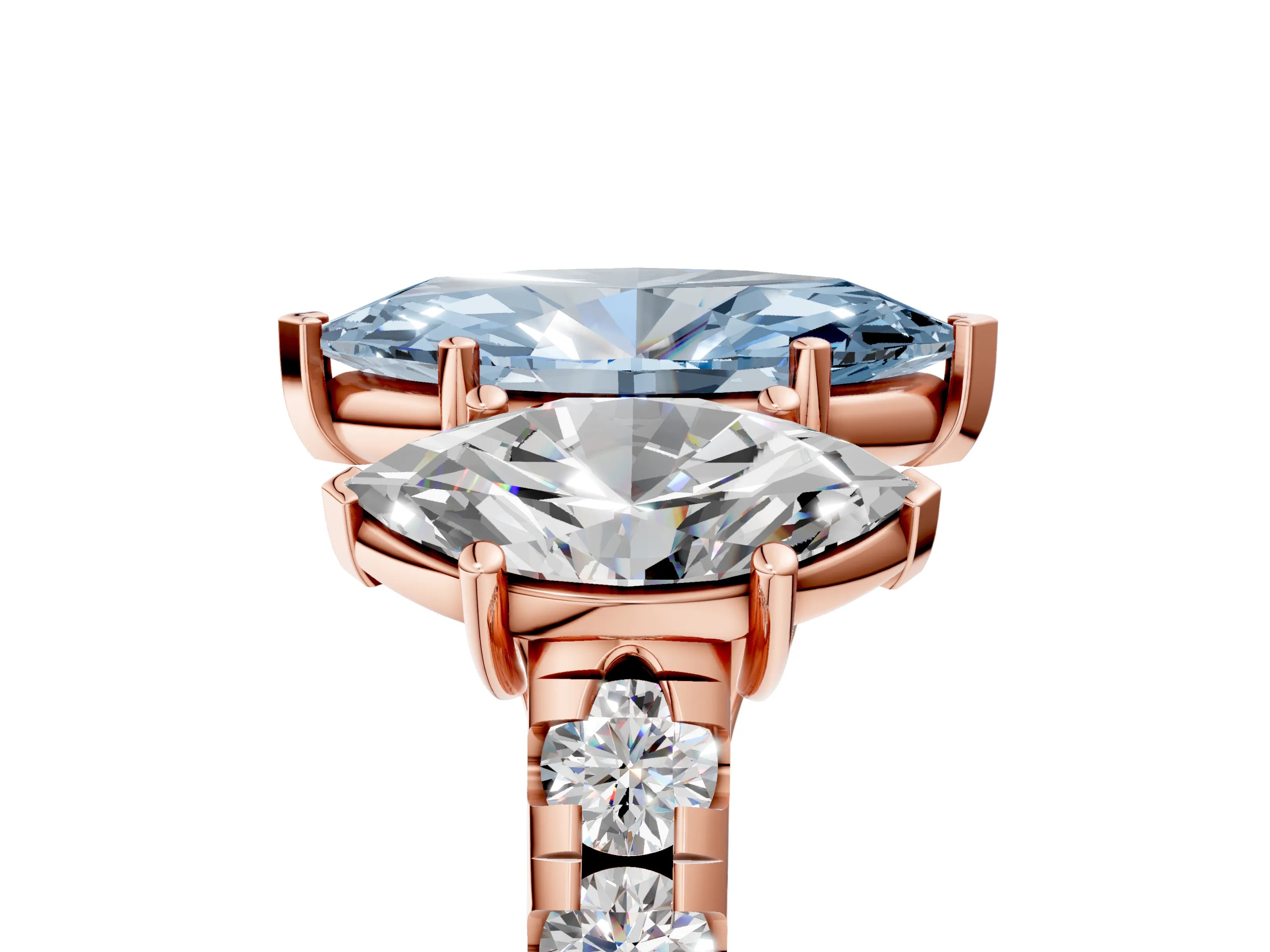 Rose gold Three-Stone Fancy Blue Marquise Cut Diamond Pavé Band with Prong Setting_28