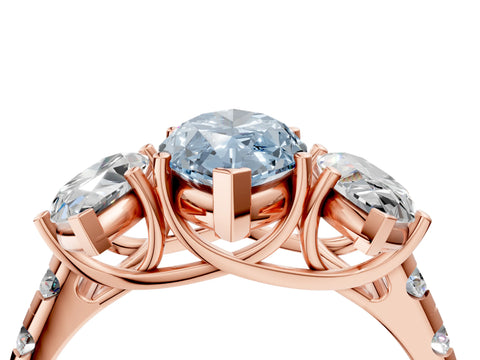 Rose gold Three-Stone Fancy Blue Marquise Cut Diamond Pavé Band with Prong Setting_4