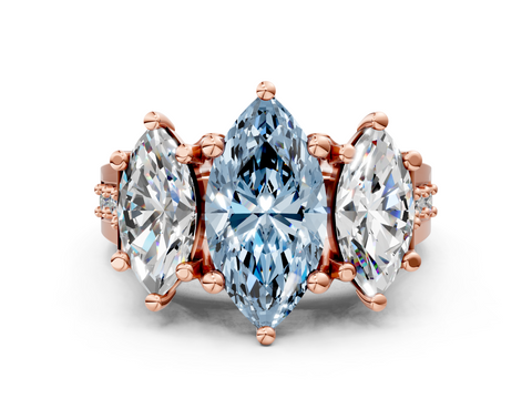 Rose gold Three-Stone Fancy Blue Marquise  Cut Diamond Ring with Channel-Set Band and Four-Prong Setting_35