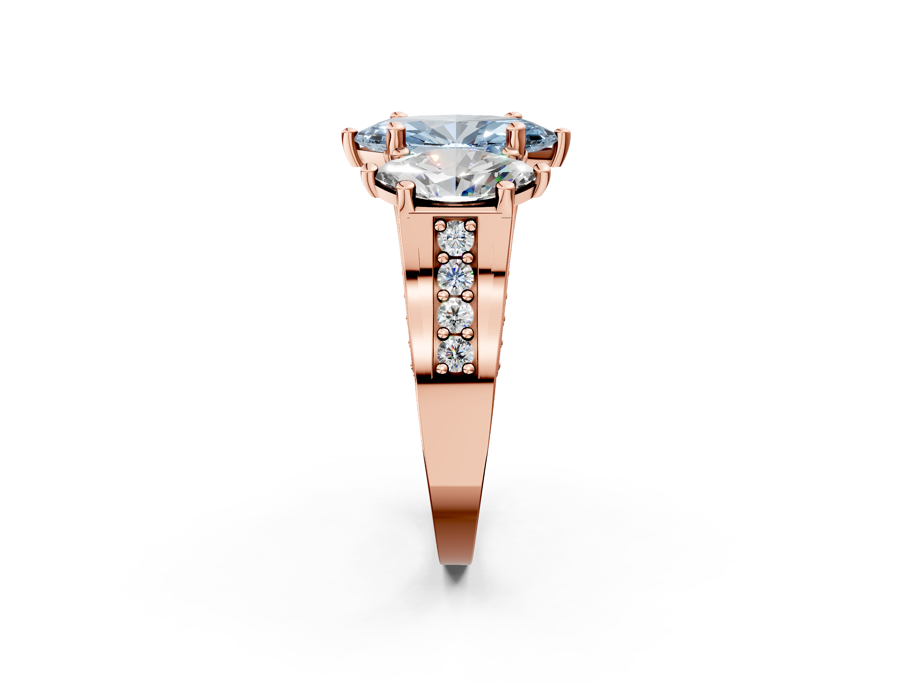 Rose gold Three-Stone Fancy Blue Marquise  Cut Diamond Ring with Channel-Set Band and Four-Prong Setting_37