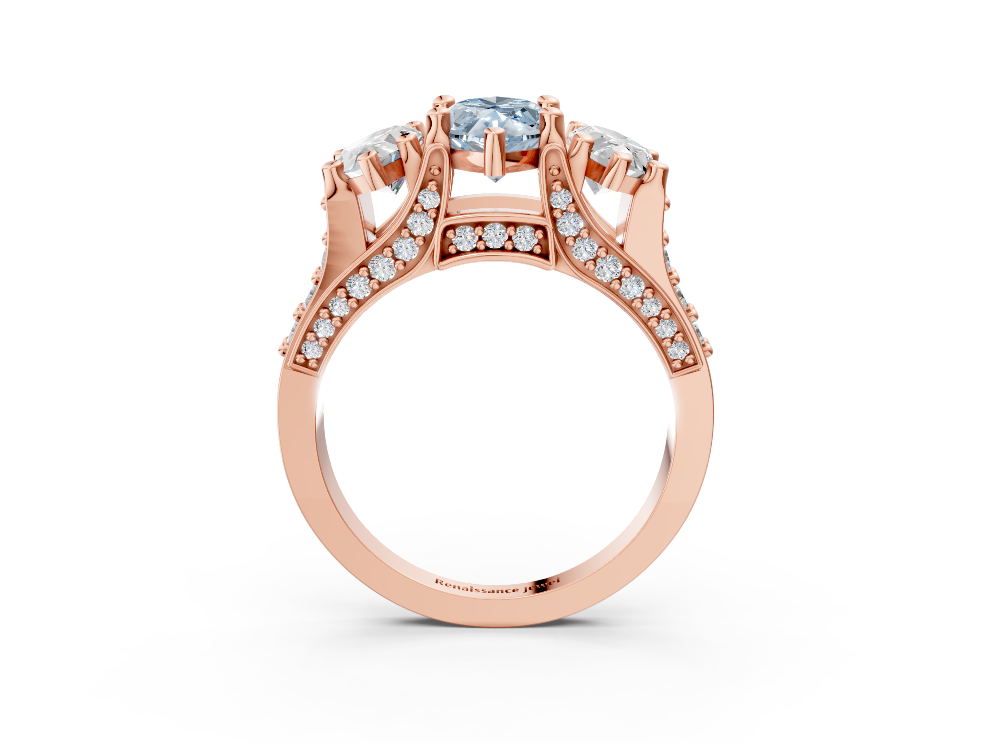 Rose gold Three-Stone Fancy Blue Marquise  Cut Diamond Ring with Channel-Set Band and Four-Prong Setting_38