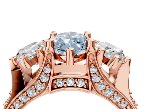 Rose gold Three-Stone Fancy Blue Marquise  Cut Diamond Ring with Channel-Set Band and Four-Prong Setting_39
