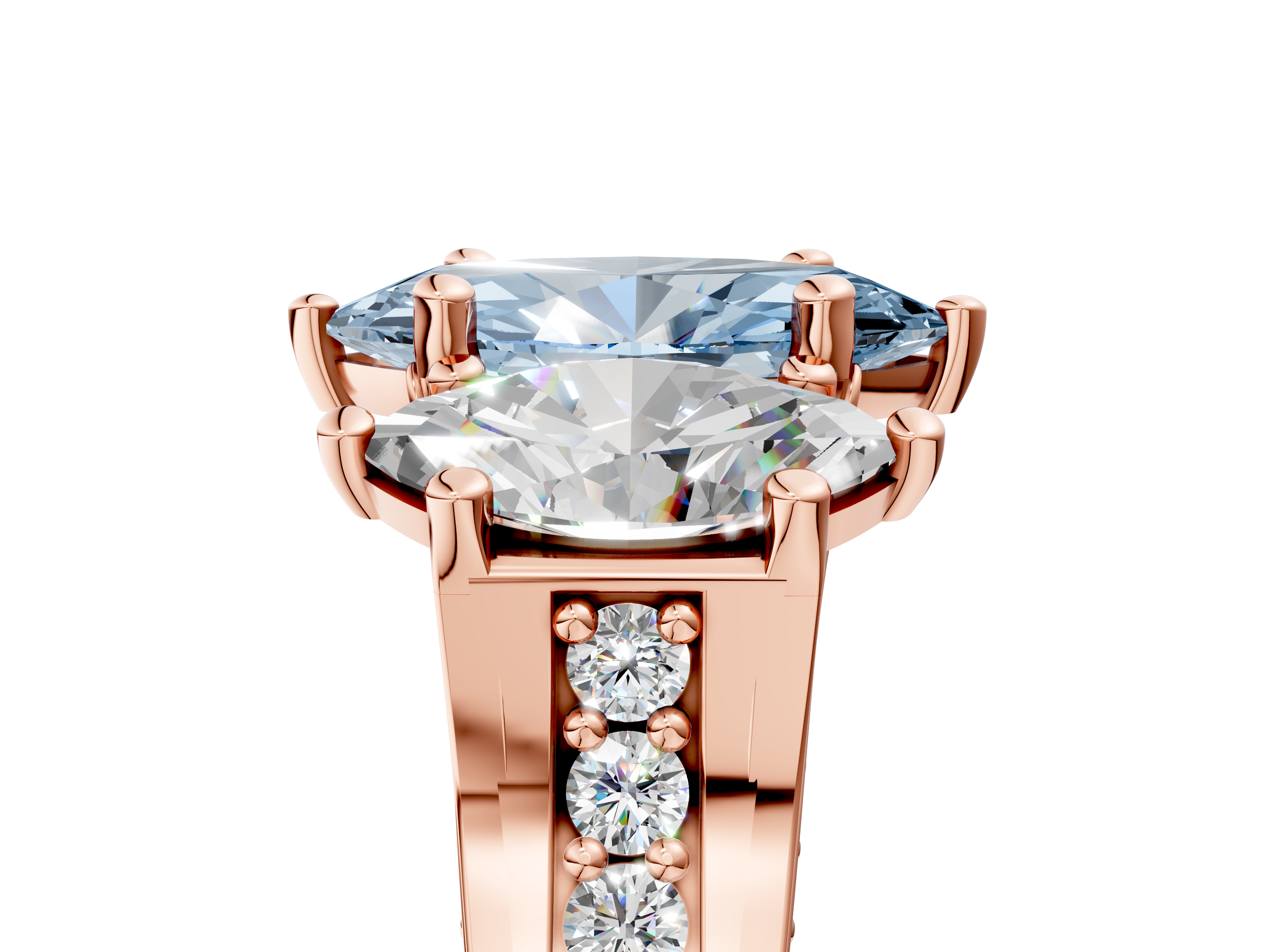 Rose gold Three-Stone Fancy Blue Marquise  Cut Diamond Ring with Channel-Set Band and Four-Prong Setting_40