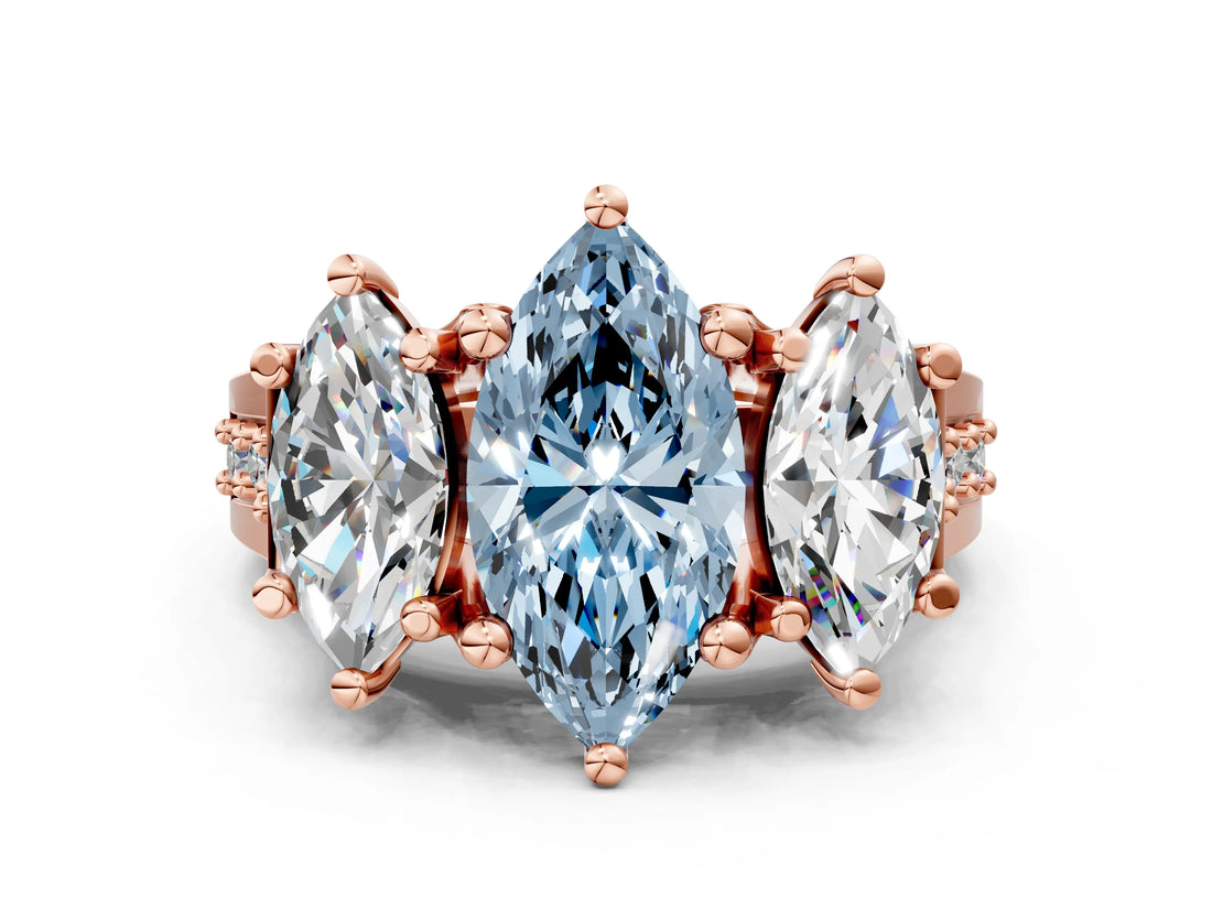 Rose gold Three-Stone Fancy Blue Marquise  Cut Diamond Ring with Channel-Set Band and Four-Prong Setting_52