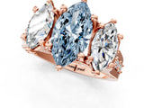 Rose gold Three-Stone Fancy Blue Marquise  Cut Diamond Ring with Channel-Set Band and Four-Prong Setting_53