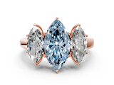 Rose gold Three-Stone Fancy Blue Marquise  Cut Diamond Ring with Channel-Set Band and Four-Prong Setting_61