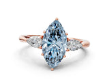 Rose gold Three-Stone Fancy Blue Marquise Cut Diamond Ring with Pear  Side Stones in Four-Prong Setting_12