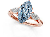 Rose gold Three-Stone Fancy Blue Marquise Cut Diamond Ring with Pear  Side Stones in Four-Prong Setting_13