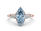 Rose gold Three-Stone Fancy Blue Marquise Cut Diamond Ring with Pear  Side Stones in Four-Prong Setting_48