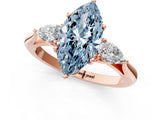 Rose gold Three-Stone Fancy Blue Marquise Cut Diamond Ring with Pear  Side Stones in Four-Prong Setting_49