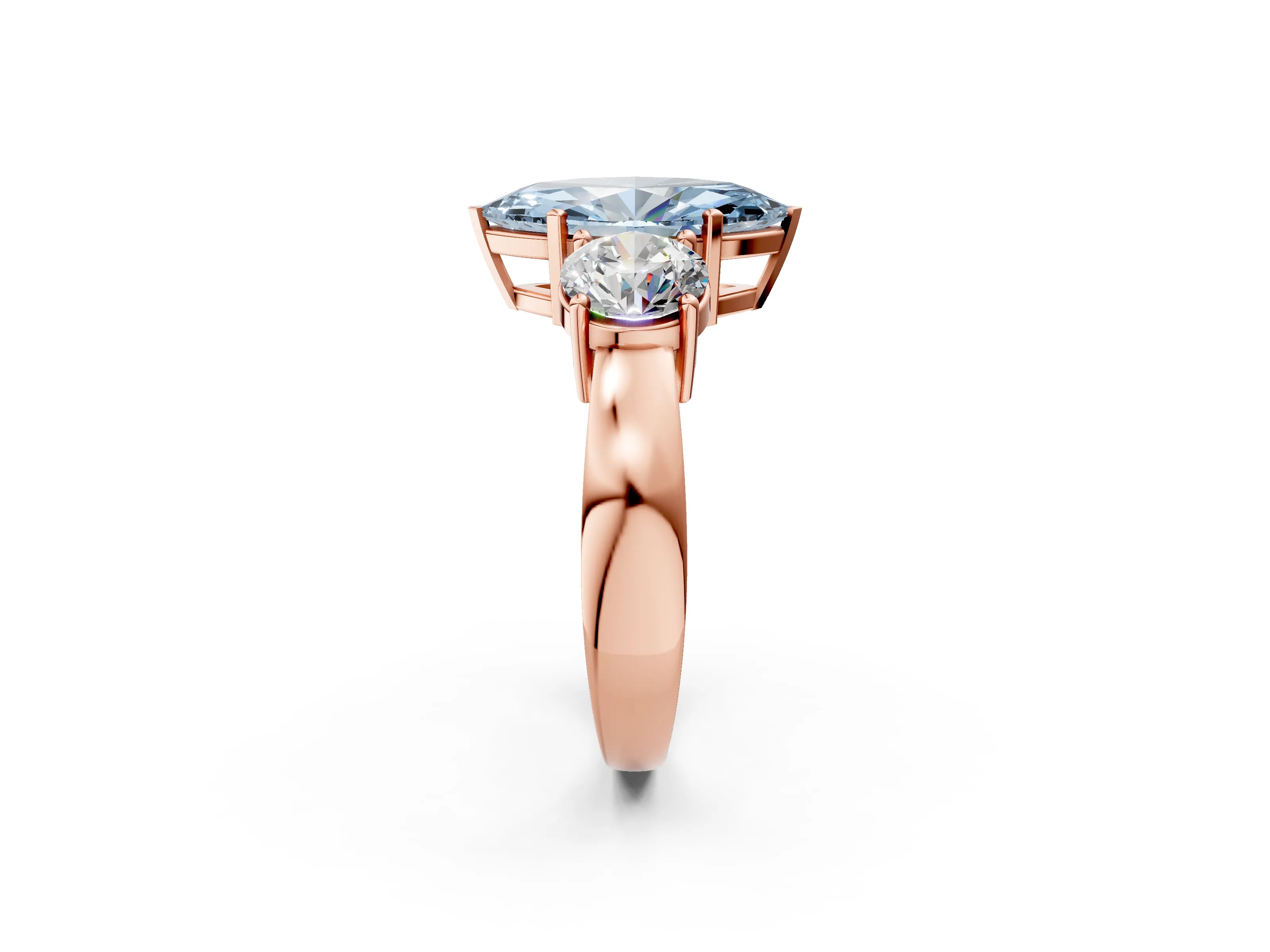 Rose gold Three-Stone Fancy Blue Marquise Cut Diamond Ring with Round Side Stones, Classic Band, and Four-Prong Setting_2