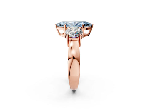 Rose gold Three-Stone Fancy Blue Marquise Cut Diamond Ring with Round Side Stones, Classic Band, and Four-Prong Setting_2