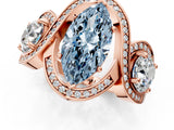 Rose gold Three-Stone Fancy Blue Marquise Cut Diamond Wave Pave Band with Prong Setting_1