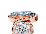 Rose gold Three-Stone Fancy Blue Marquise Cut Diamond Wave Pave Band with Prong Setting_5
