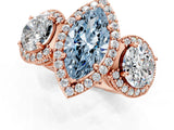 Rose gold Three-Stone Fancy Blue Marquise Cut Halo Diamond Milgrain Band with Four-Prong Setting_1