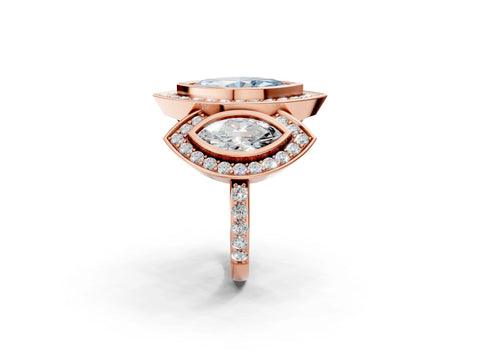 Rose gold Three-Stone Fancy Blue Marquise Cut Halo Pavé Diamond Ring_2