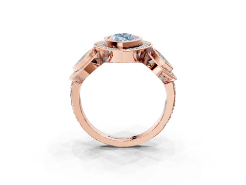Rose gold Three-Stone Fancy Blue Marquise Cut Halo Pavé Diamond Ring_3