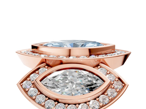 Rose gold Three-Stone Fancy Blue Marquise Cut Halo Pavé Diamond Ring_5
