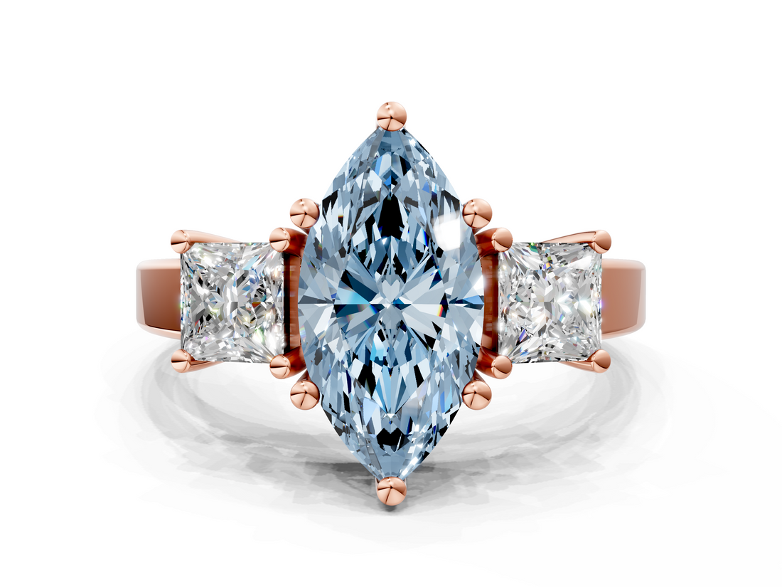 Rose gold Three-Stone Fancy Blue Marquise  Cut Solitaire Ring with Prong Setting_3