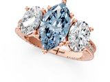 Rose gold Three-Stone Fancy Blue Marquise  Diamond Milgrain Pave Band with Prong Setting 1