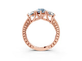 Rose gold Three-Stone Fancy Blue Marquise  Diamond Milgrain Pave Band with Prong Setting 3