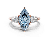 Rose gold Three-Stone Fancy Blue Marquise  Diamond Ring with Pear Side Stones in Four-Prong Setting_76
