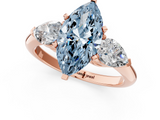 Rose gold Three-Stone Fancy Blue Marquise  Diamond Ring with Pear Side Stones in Four-Prong Setting_77