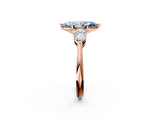 Rose gold Three-Stone Fancy Blue Marquise  Diamond Ring with Pear Side Stones in Four-Prong Setting_78