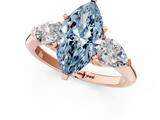 Rose gold Three-Stone Fancy Blue Marquise  Diamond Ring with Pear Side Stones in Four-Prong Setting_79