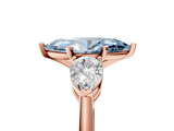 Rose gold Three-Stone Fancy Blue Marquise  Diamond Ring with Pear Side Stones in Four-Prong Setting_81