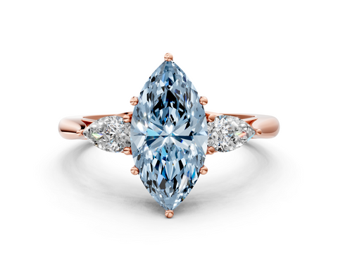 Rose gold Three-Stone Fancy Blue Marquise  Diamond Solitaire Ring with Pear Side Stones and Four-Prong Setting_31