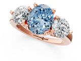 Rose gold Three-Stone Fancy Blue Oval  Brilliant Cut Solitaire Ring with Prong Setting on a Classic Band 3