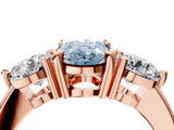 Rose gold Three-Stone Fancy Blue Oval  Brilliant Cut Solitaire Ring with Prong Setting on a Classic Band