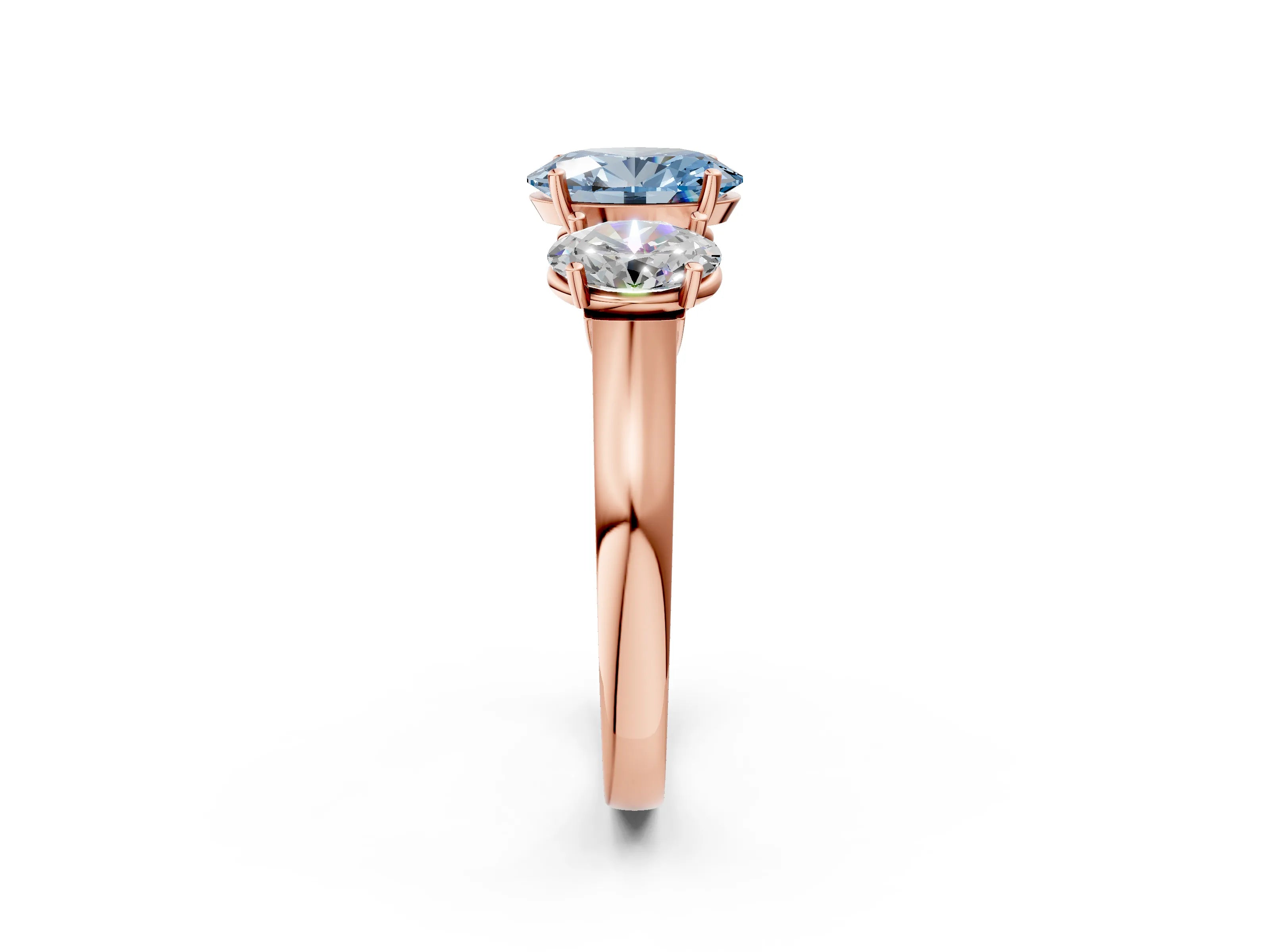Rose gold Three-Stone Fancy Blue Oval Cut Brilliant Diamond Trellis Ring with Comfort Fit Band_2