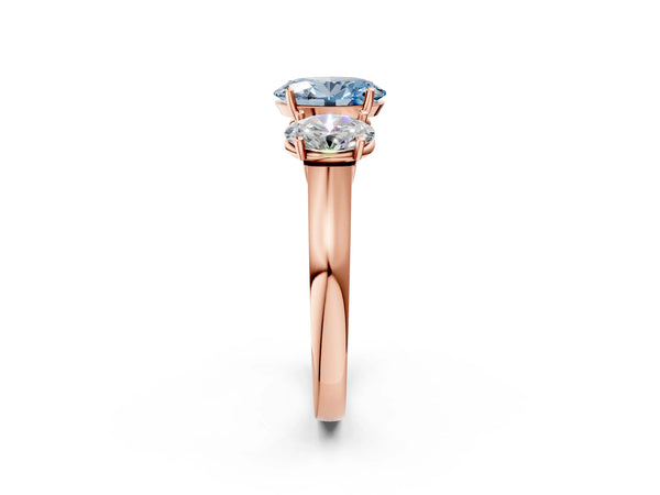 Rose gold Three-Stone Fancy Blue Oval Cut Brilliant Diamond Trellis Ring with Comfort Fit Band